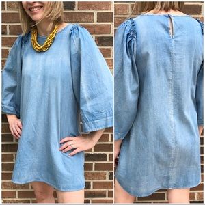 Light Denim Bell Sleeve Dress, 100% Cotton